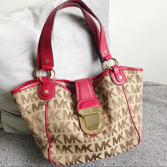 Michael Kors Handbags - MICHAEL KORS Handbag Purse Monogram Red Tan